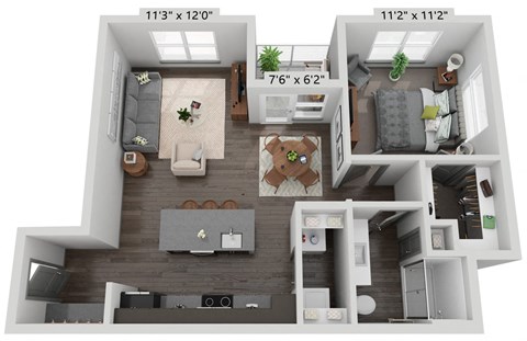 Floor plan for 1 bed, 1 bath, 823 sqft